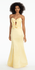 Strapless Pleated Cut Out Double Bow Trumpet Dress