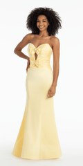 Strapless Pleated Cut Out Double Bow Trumpet Dress