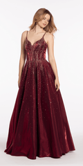 Satin Plunge Corset Ballgown with Heat Set Stones