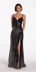 Plunging Sequin Sweetheart Corset Back Column Dress