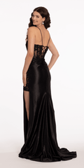 Plunging Embellished Corset Glitter Column Dress