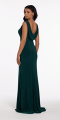 Jersey Drape Back Column Dress with Beaded Side Panels