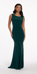 Jersey Drape Back Column Dress with Beaded Side Panels
