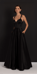 Beaded Satin Sweetheart Corset A Line Dress with Pockets
