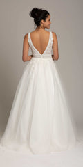 Plunging Crochet Lace V Back Ballgown