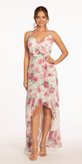 Criss Cross Floral Chiffon High Low Dress