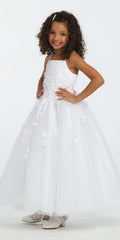 Satin Floral Applique Fit and Flare Flower Girl Dress