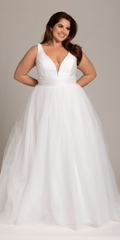 Plunging Mikado Glitter Ballgown with Bow Back