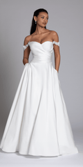 Mikado Off the Shoulder Pleated Bodice Ballgown with Pockets