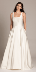 Square Neck Satin Ballgown with Pockets