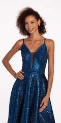 Plunging Metallic Beaded Jacquard Ballgown with Pockets