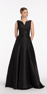 Mikado Embellished Bateau Neck A Line Dress with Pockets