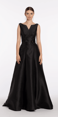 Mikado Embellished Bateau Neck A Line Dress with Pockets