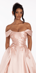 Beaded Mikado Off the Shoulder Ballgown with Pockets and Princess Pleats