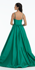 Jewel Neck Taffeta Pleated Ballgown with Pockets