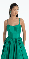 Jewel Neck Taffeta Pleated Ballgown with Pockets
