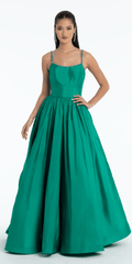 Jewel Neck Taffeta Pleated Ballgown with Pockets