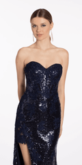 Sequin Sweetheart Corset Column Dress with Exaggerated Slit