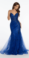 Plunging Embroidered Sequin Open Triple X Back Dress