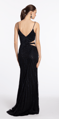 Mesh Beaded Sweetheart Column Dress with Illusion Cut Out