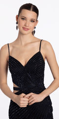 Mesh Beaded Sweetheart Column Dress with Illusion Cut Out