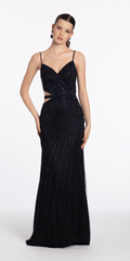 Mesh Beaded Sweetheart Column Dress with Illusion Cut Out
