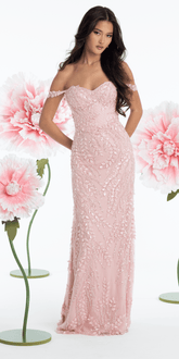 Mesh 3D Leaf Off the Shoulder Corset Column Dress