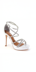 Satin Crossover Rhinestone Strap Platform Sandal