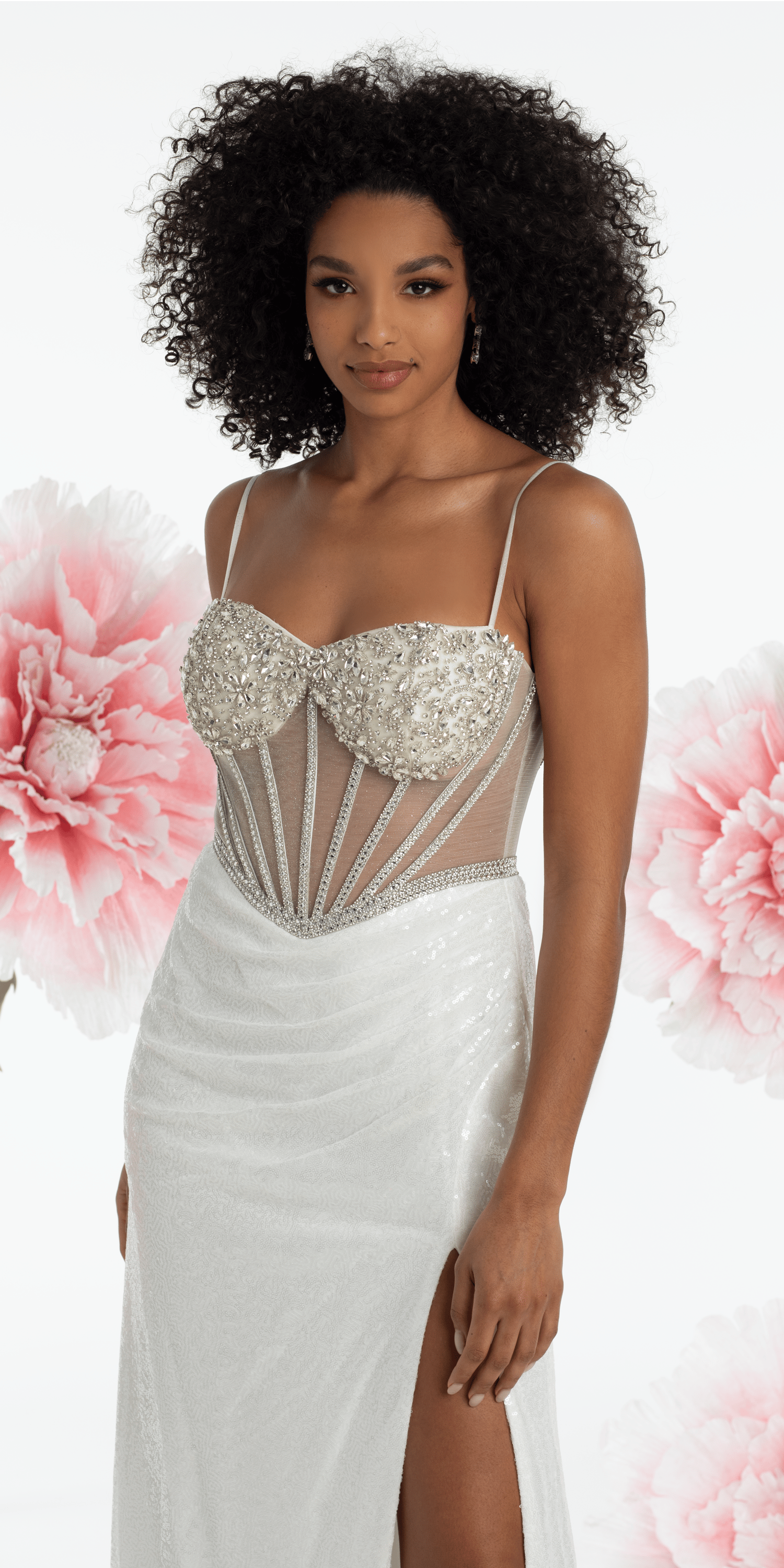 Rhinestone Sweetheart Corset Sequin Column Dress with Shawl