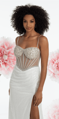 Rhinestone Sweetheart Corset Sequin Column Dress with Shawl