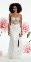 Rhinestone Sweetheart Corset Sequin Column Dress with Shawl