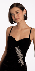 Sweetheart Velvet Bodycon Dress with Rhinestone Applique
