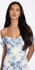 Floral Print Chiffon Off the Shoulder High Low Dress