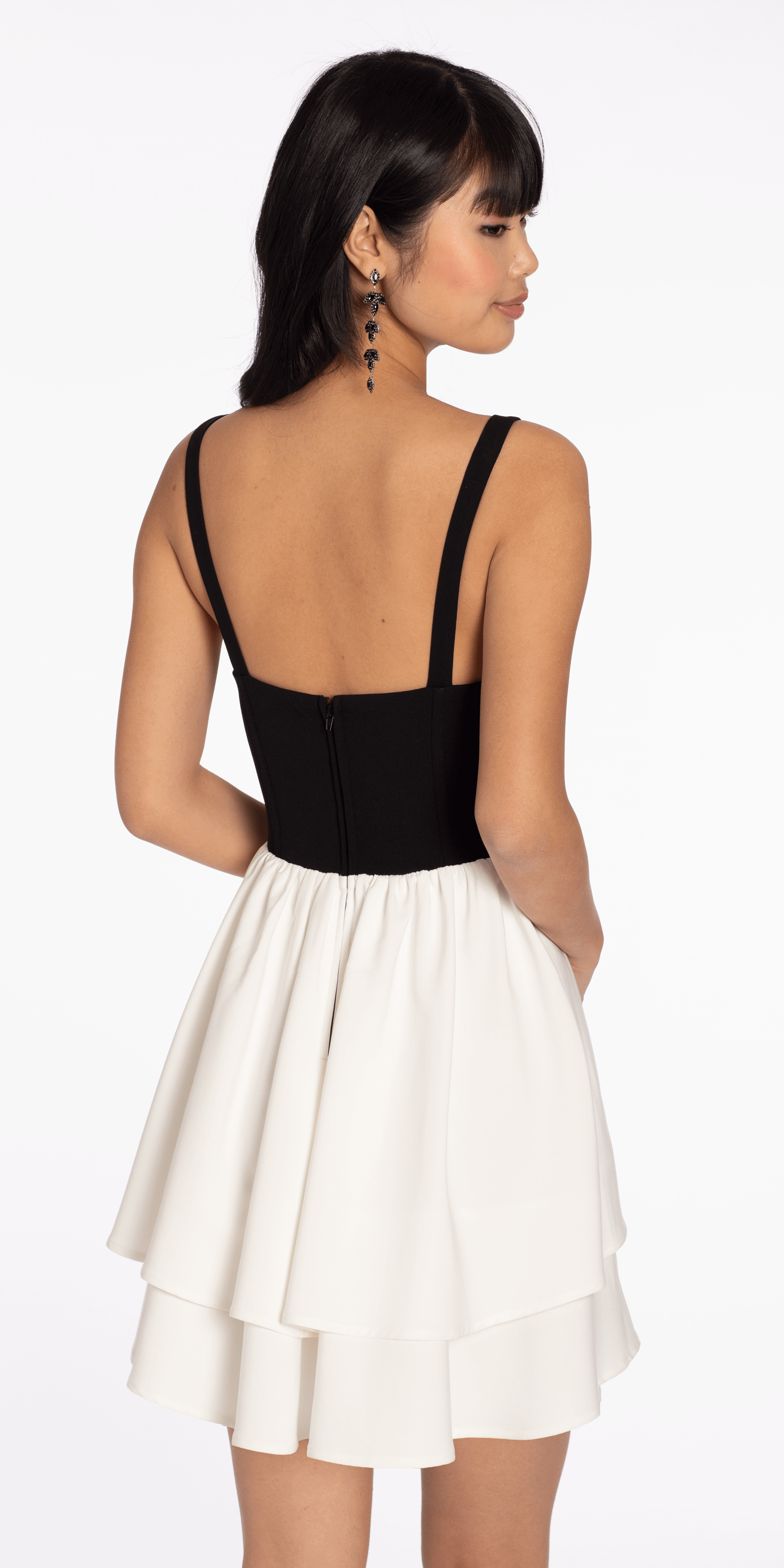Two Tone Sweetheart Scuba Tiered Fit and Flare Dress