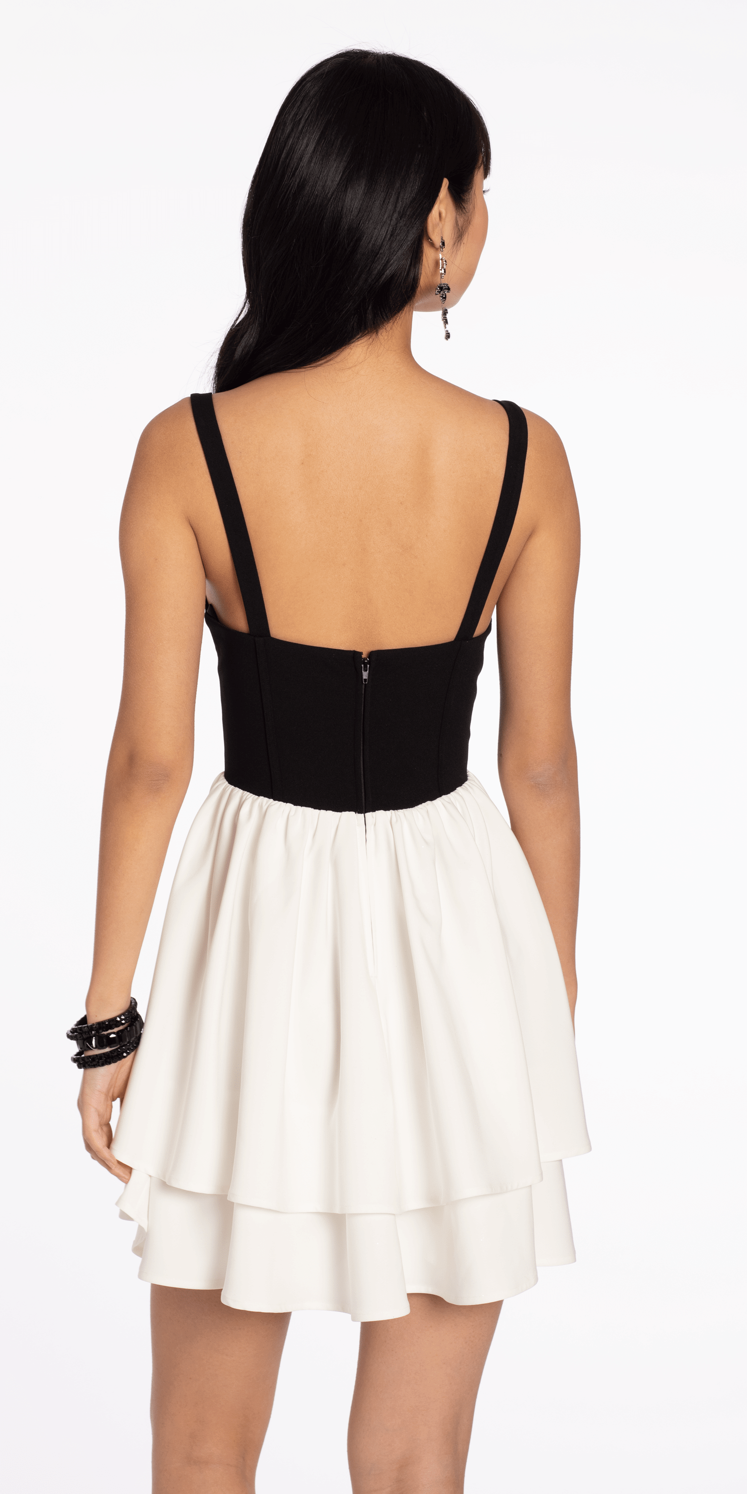 Two Tone Sweetheart Scuba Tiered Fit and Flare Dress