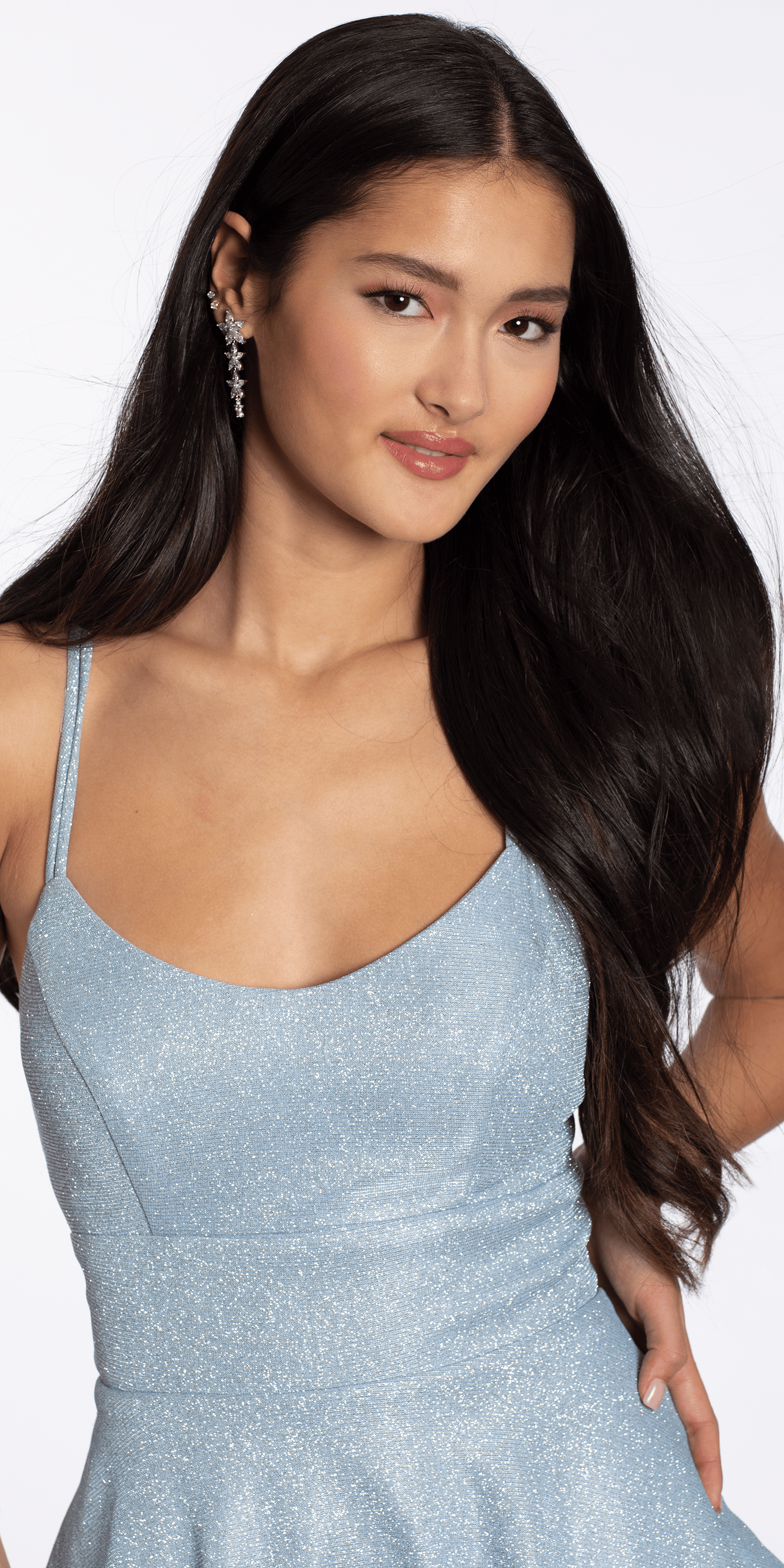 Double X Back Shimmer Two Tier Fit and Flare Dress