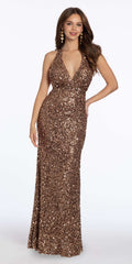 Sequin Halter Tie Back Column Dress