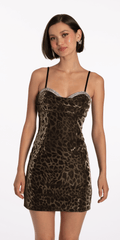 Cheetah Print Foil Sweetheart Bodycon Dress with Stone Detail