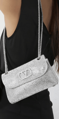 Rhinestone-1/2 Flap Handbag with Chain Link Strap