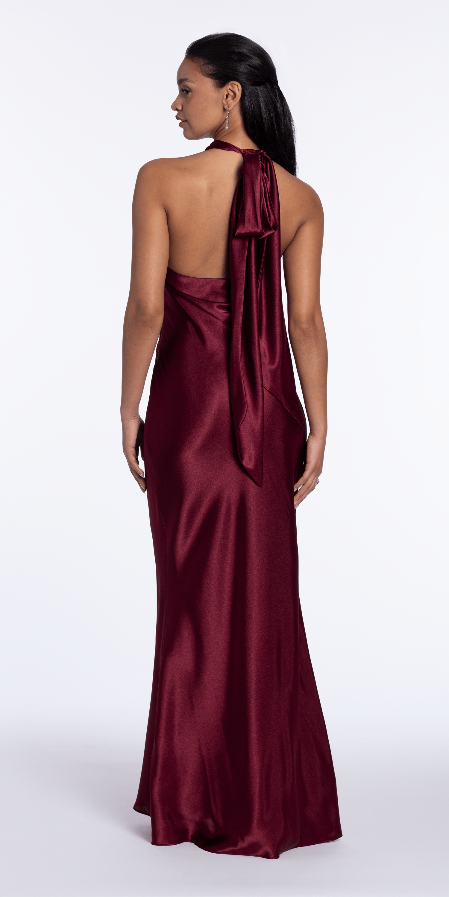 Satin Tie Back Halter Column Dress