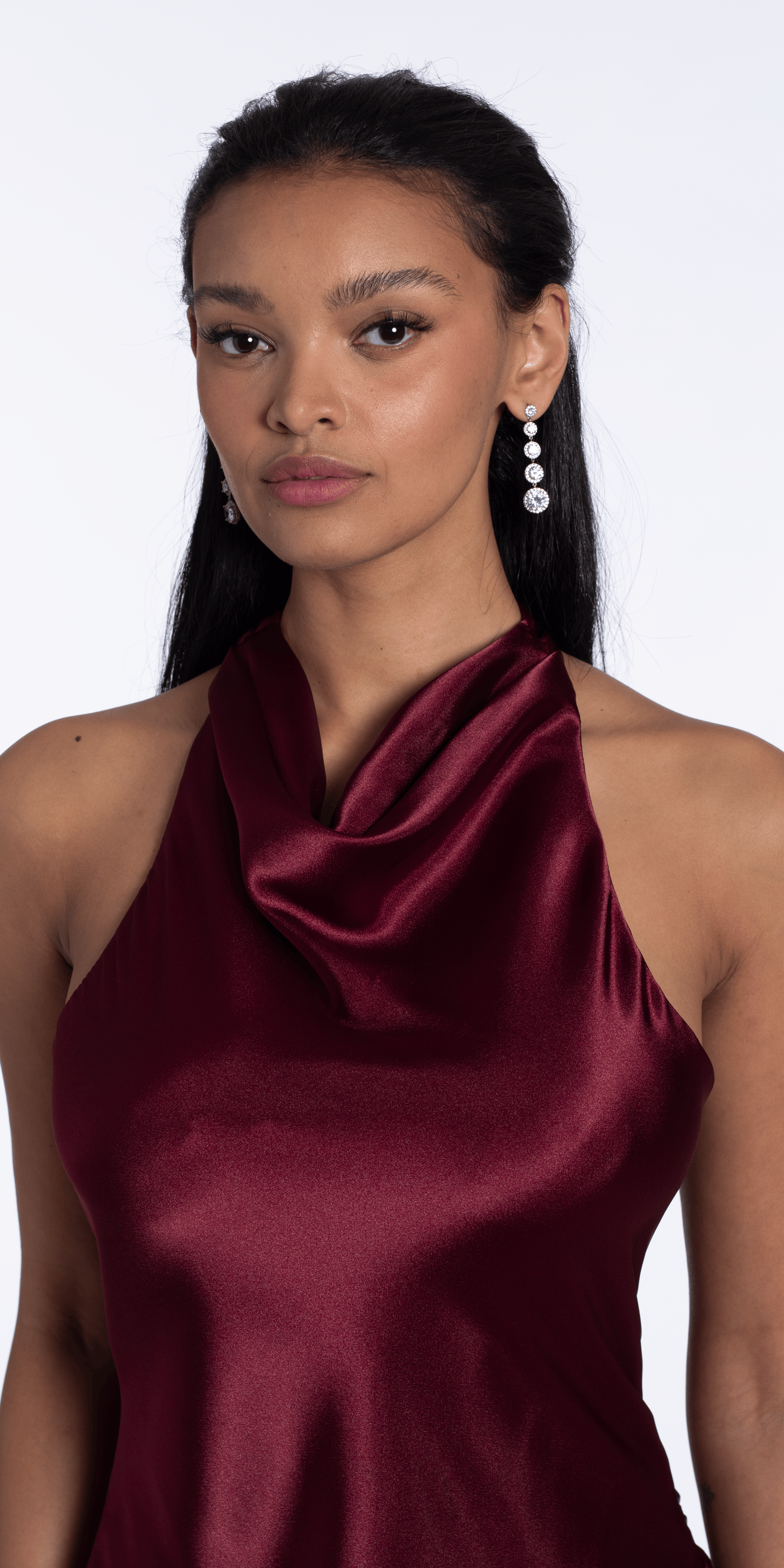 Satin Tie Back Halter Column Dress