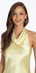 Satin Tie Back Halter Column Dress