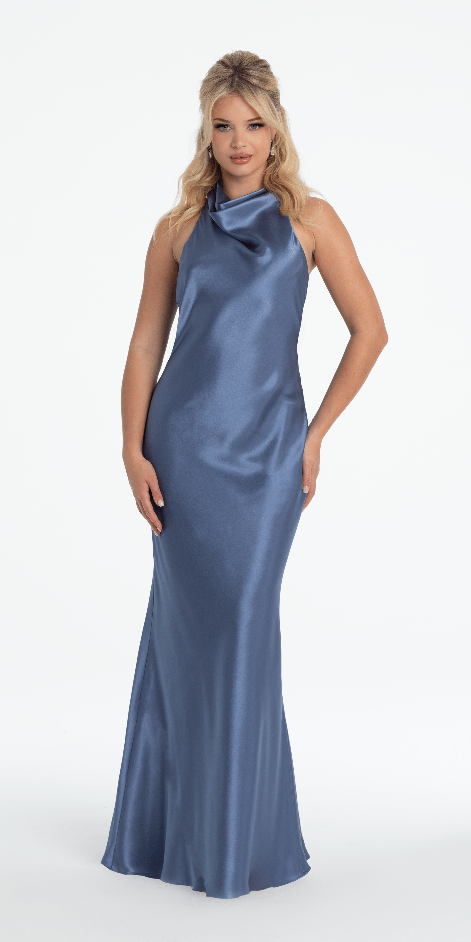Satin Tie Back Halter Column Dress