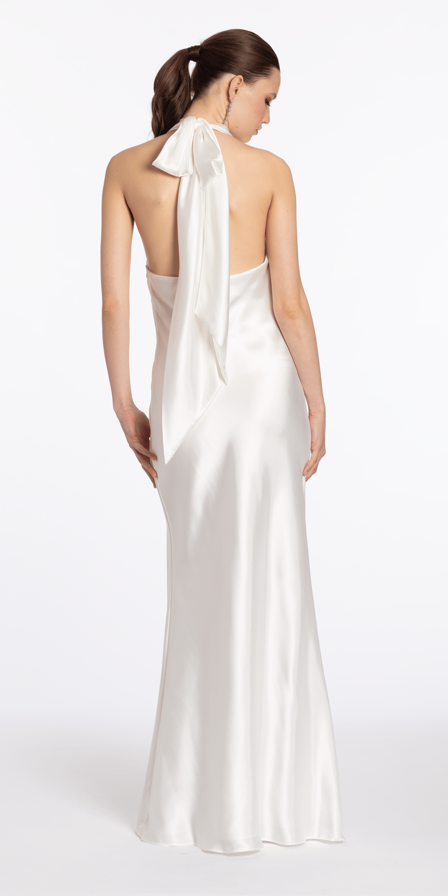 Satin Tie Back Halter Column Dress