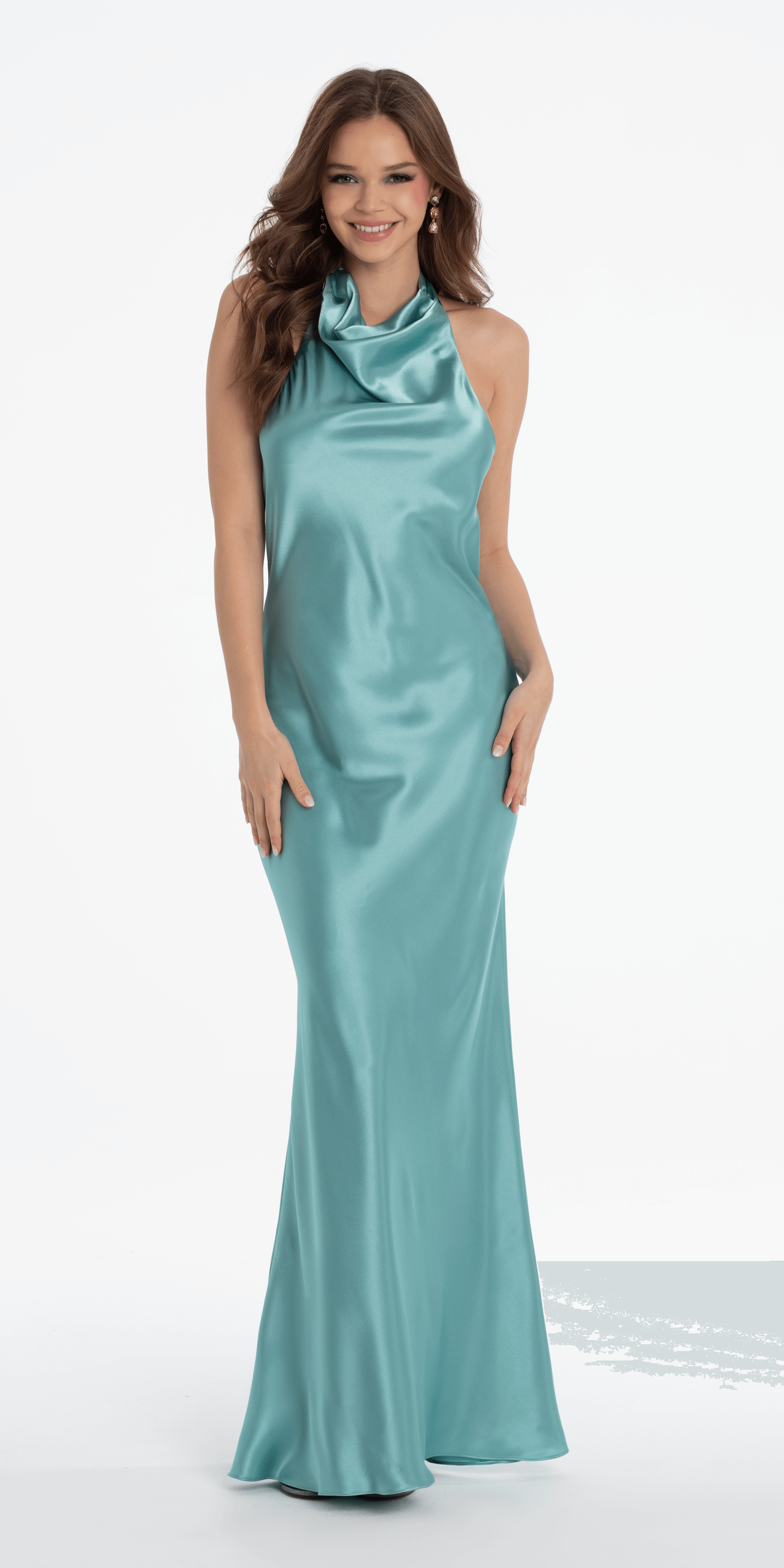 Satin Tie Back Halter Column Dress