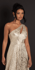 Foil Jacquard One Shoulder A Line Dress with Keyhole