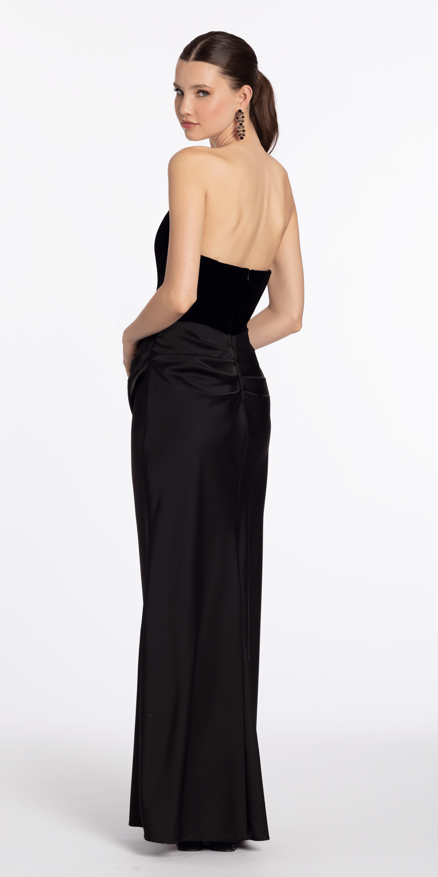 Strapless Velvet Corset Satin Column Dress with Ruching
