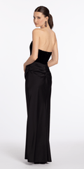 Strapless Velvet Corset Satin Column Dress with Ruching