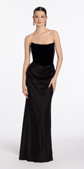 Strapless Velvet Corset Satin Column Dress with Ruching