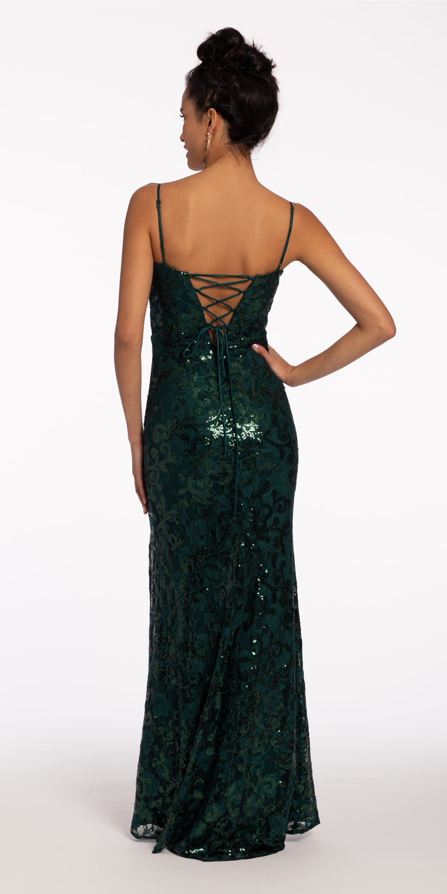 Sweetheart Sequin Floral Lace Corset Column Dress